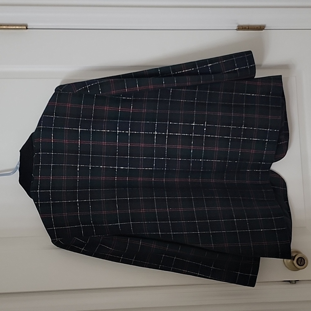 Vintage Sag Harbor Size 16 Green, Red, Blue and Gold Plaid Wool Blend Blazer - Picture 5 of 11